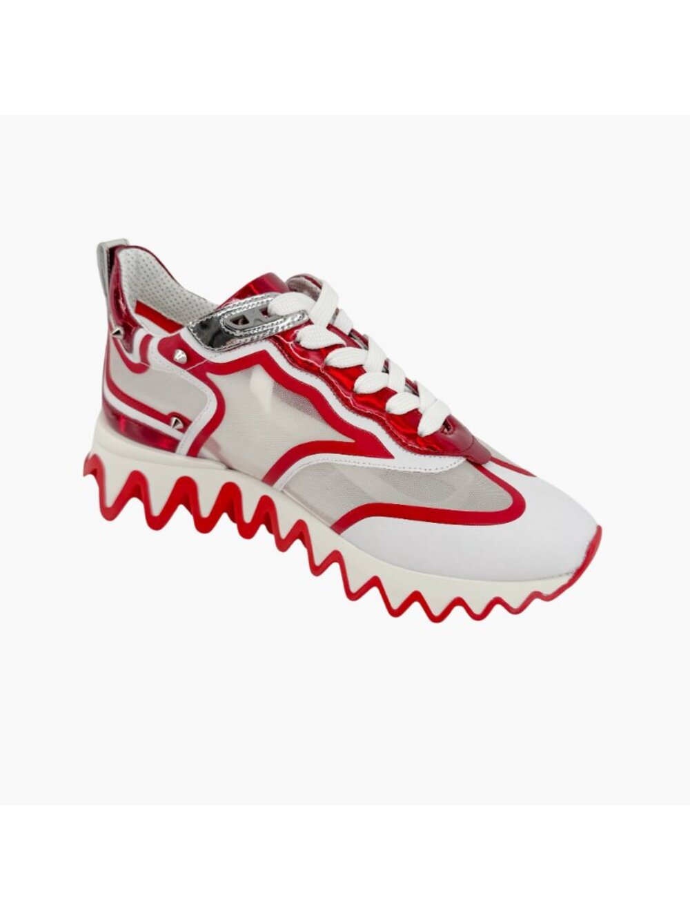 Christian Louboutin Sharkina Sneakers White Red Shark Size 37 US 7 Women's - Picture 12 of 15